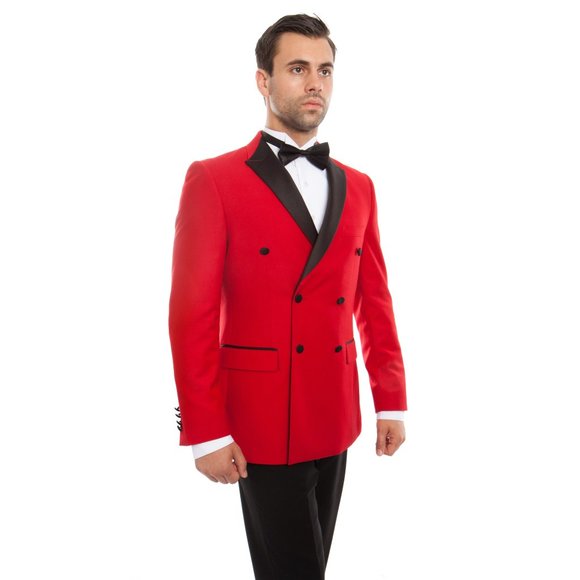 Double Breasted Red Mens Tuxedo w/ Black Pants by Bryan Michaels - Picture 1 of 6